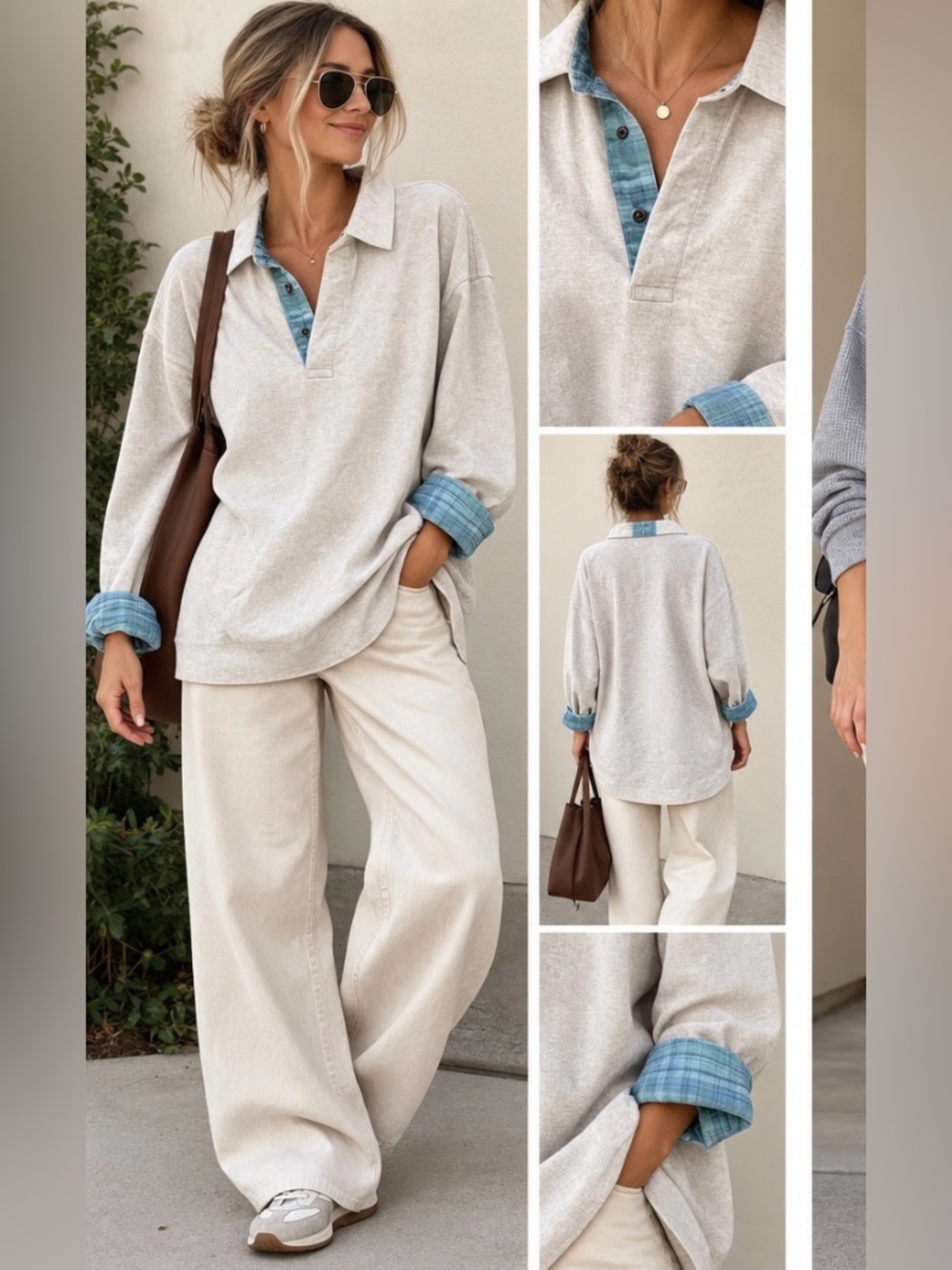 Tommy Bahama  Sweater. Cream with blue plaid on cuffs and neck line.